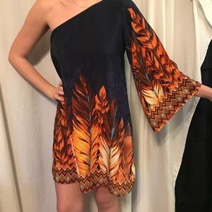 One shoulder bell sleeved boho dress